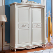 欧式推拉门衣柜卧室白色，四门实木收纳柜，约美式三门衣橱家用