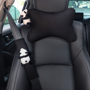 汽车冰丝头枕可爱卡通创意熊猫女车用护颈枕个性套装车内装饰用品
