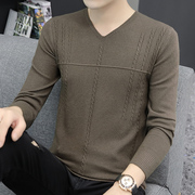 男士毛衣v领秋季韩版潮流青年薄款打底衫上衣修身纯色，针织长袖t恤