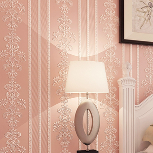 自粘3d立体欧式温馨粉色竖条纹壁纸卧室客厅装饰电视背景条纹墙纸