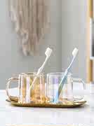 高档家用洗漱刷牙杯情侣，创意牙杯一对简约玻璃漱口杯套装壁挂牙缸