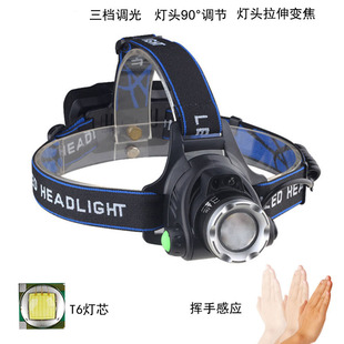 V9伸缩LED头灯超亮充电变焦T6头戴式手电筒夜钓钓鱼远射300米100W