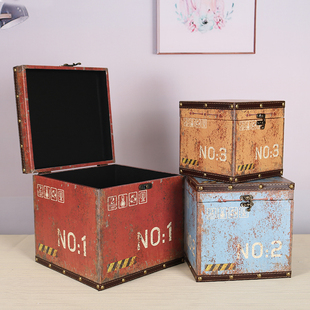 正方形复古怀h旧老式木质皮革收纳箱装饰箱储物箱子摄影道具木箱