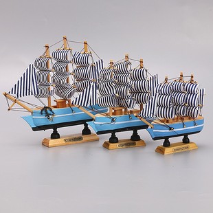 生日蛋糕摆件烘焙装饰帆船海洋风蓝色甜品台主题装扮仿真木质船