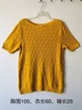 2021夏季女装黄色上衣套头，修身短款针织衫短袖，t恤镂空一字领