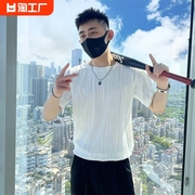 冰丝短袖t恤男款夏季修身青少年衣服潮流，圆领半袖体恤衫t血线上