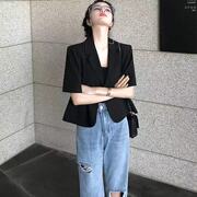 黑色短袖小西装外套女2024夏季薄款超a剪裁日常好穿气质显瘦西服
