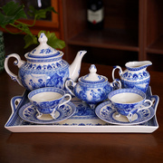 欧式高档复古风出口宫殿人物，青花系列陶瓷，下午茶咖啡杯碟托盘