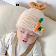 婴儿帽子秋冬0-6月初生纯棉针织胎帽冬季可爱宝宝保暖毛线套头帽