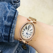 椭圆形手表女士镶钻玫瑰钢带，优雅复古奢华气质，大数字品牌女士手表