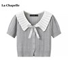 拉夏贝尔/La Chapelle夏季蝴蝶结娃娃领针织开衫气质小衫上衣女