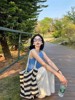 韩国ins文艺撞色条纹帆布包托特包大容量单肩包慵懒风购物袋大包
