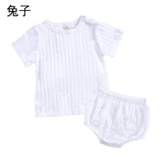 夏季婴幼童可爱睡衣套装，男女宝宝透气提花棉短袖两件套品
