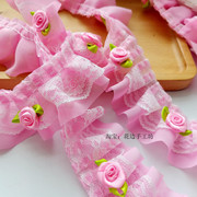 1米5厘米宽粉色立体玫瑰花雪纺，褶皱花边领口娃衣礼服装饰花边辅料
