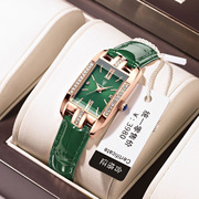 瑞士品牌皮带款女士手表，超薄女士方形小绿表直播