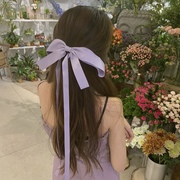 紫色大蝴蝶结发夹女夏仙气弹簧夹，顶夹后脑勺气质，百搭带飘发饰头饰