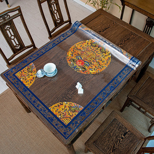 新中式pvc桌垫防水防油防烫免洗中国风印花茶几，桌布透明餐桌垫子