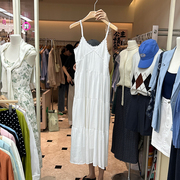东大门女装2024夏款韩版白色吊带裙，甜美蕾丝拼接连衣裙，设计感长裙