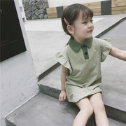 女童洋气中长款POLO衫2023夏季韩版儿童纯棉短袖上衣女孩夏装