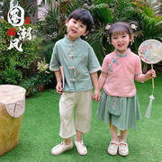 男童唐装套装夏季女孩短袖汉服薄款民族风服装小童宝宝夏装表演服