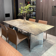 意式轻奢奢石岩板长方形餐桌，现代简约高级德利丰岩板客厅家用餐台