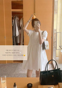 白色连衣裙夏季韩版宽松显瘦高级气质休闲法式圆领短袖裙子女