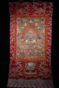 西藏寺院收藏高僧画师纯手绘大黑天真皮唐卡壁挂