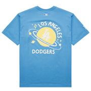 MLB蓝色圆领宽松短袖男子春季星球印花运动服休闲透气撞色T恤