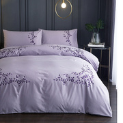 欧式出口紫色全棉被套四件套1.8米双人刺绣花纯棉床上用品