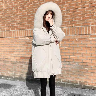 超大毛领棉衣冬季外套女2023韩版学生加厚显瘦中长款ins羽绒棉服