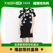 香港直邮McQ 女士黑色棉质白色燕子图案长款短袖连衣裙 395772-RL
