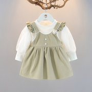 1-3岁女童长袖裙子两件套时髦春装，女宝宝连衣裙套装婴儿春天裙子