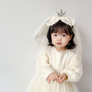 韩版宝宝复古蕾丝亮片发箍女童，披纱洋气头饰，公主周岁拍照发饰