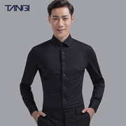 棠吉黑色衬衫男长袖商务休闲职业正装青年，韩版修身衬衣帅气衣服
