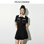 太平鸟短袖小香风，外套女薄款2023夏装黑色，气质短款高级感上衣