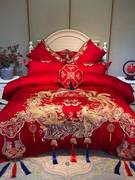 奢华婚庆床品龙凤被套喜被子四件套结婚房全棉纯棉大红色床上用品