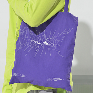 sideeffect原创尼龙印花单肩包紫色环保袋购物袋