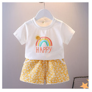 女童短袖T恤1-2-3-4-5岁宝宝夏装套装可爱短裤洋气童装婴儿衣服棉