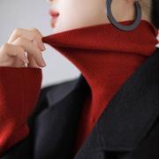 红色堆堆领打底衫女秋冬修身内搭高领毛衣，显瘦针织衫配大衣的上衣