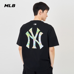 mlb男女情侣圆领t恤宽松印花涂鸦logo短袖24夏季tsx05