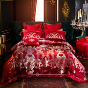 床上用品四件套高档欧式x婚庆，贡缎提花大红色，喜庆被套结婚多