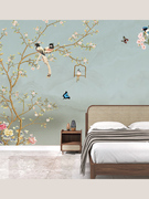 8d美式花鸟壁布中式壁纸，电视背景墙沙发墙布，餐厅客厅卧室床头壁画