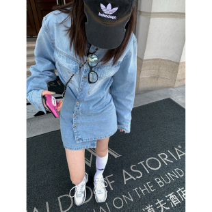 区区欧阳90s美高辣妹两穿牛仔，连衣裙女春季收腰显瘦短款裙子