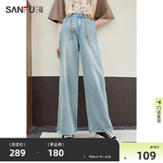 三福牛仔裤2024年春夏季设计感宽松阔腿裤，复古直筒长裤子女装