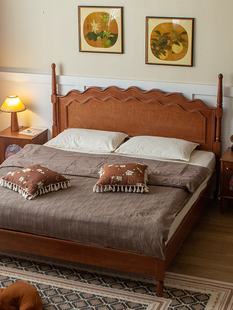 北美进口樱桃木复古欧式实木床现代简约主卧婚床家具1.8米双人床
