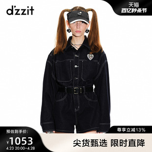 dzzit地素春夏工装风，爱心胸针装饰牛仔连体，裤设计感小众女