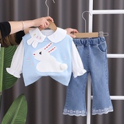 婴儿衣服春季可爱甜美公主风针织衫三件套一周岁女宝宝超洋气春装