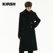 kirsh大樱桃冬季长款毛呢外套女气质高级感英伦时尚黑色显瘦大衣