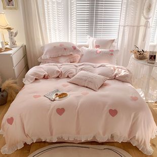 100支兰精天丝，四件套公主粉色，爱心少女风格床上用品