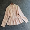 100亚麻春秋季粉色衬衫，长袖女士木，耳边气质小衫上衣蕾丝拼接